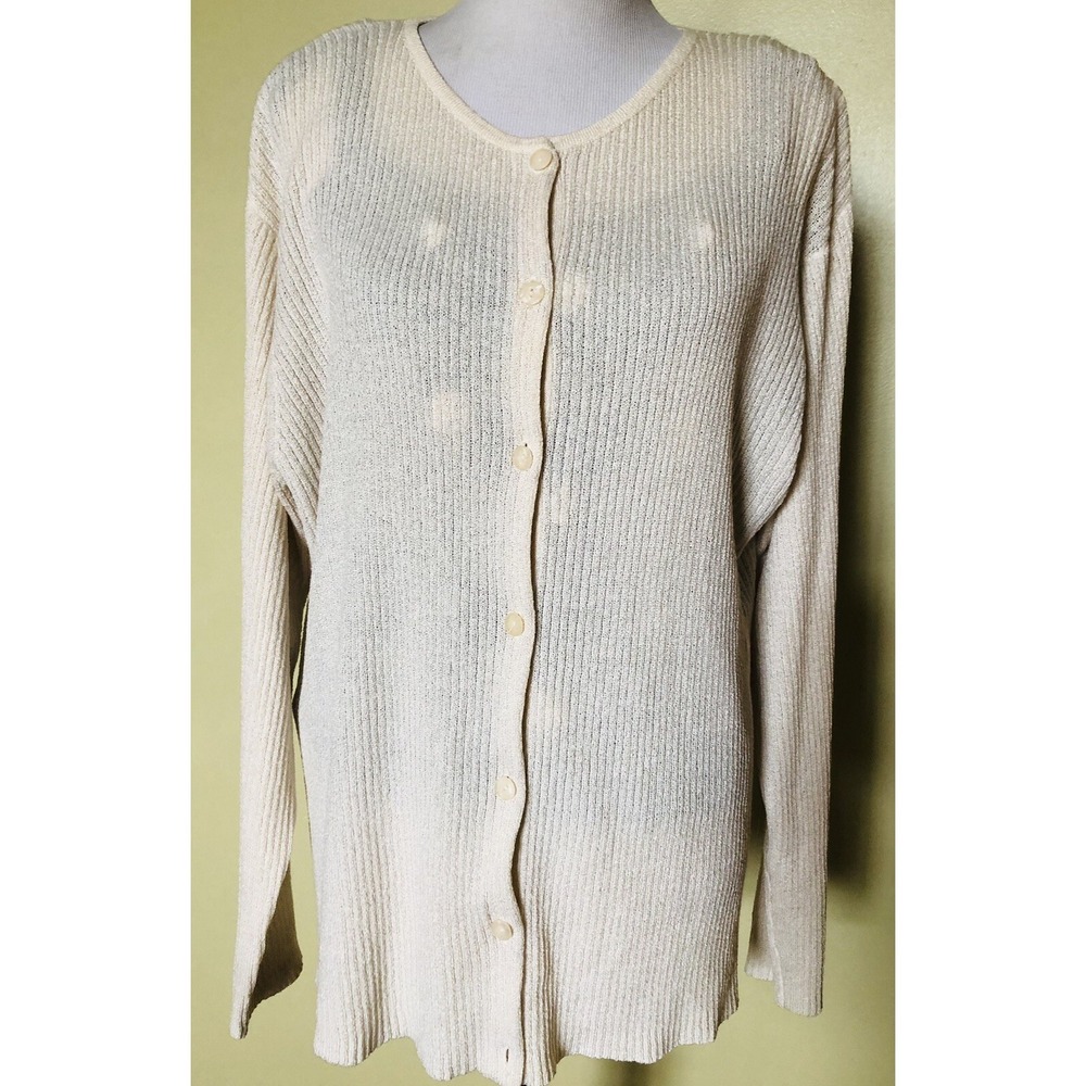 Y2K Working Classics Cardigan Sweater Woman's 18/20 Ivory Button Up Coastal